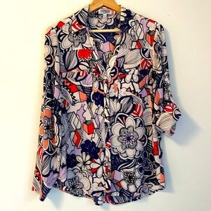 Express Portofino Shirt Roll Tab Modern Abstract Floral